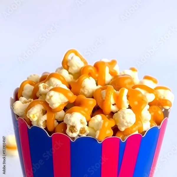 Obraz Sweet and crunchy caramel popcorn in a bowl on rustic background