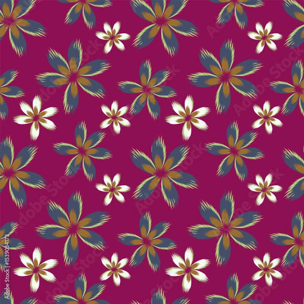 Fototapeta Elegant seamless floral pattern with fall flowers. Repeatable botanical background. Flat vector illustration