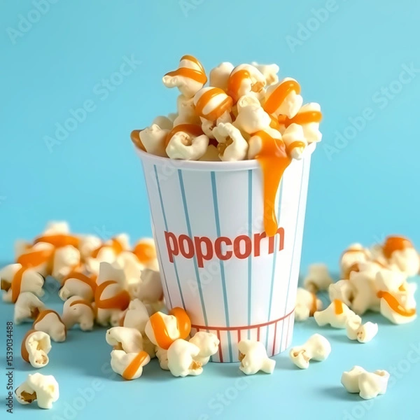 Fototapeta Sweet and crunchy caramel popcorn in a bowl on rustic background