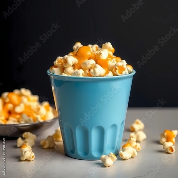 Fototapeta Sweet and crunchy caramel popcorn in a bowl on rustic background