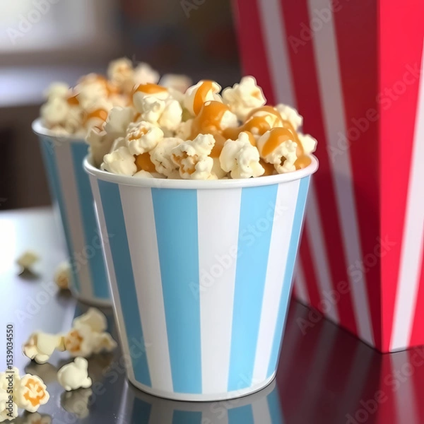 Obraz Sweet and crunchy caramel popcorn in a bowl on rustic background