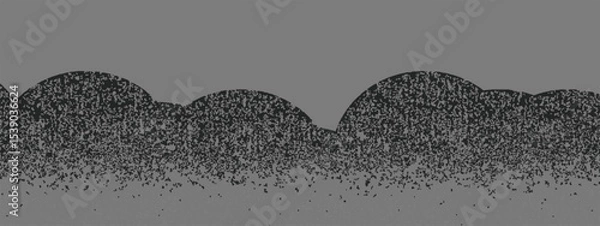 Obraz Noise gradient mountain background. Grainy stipple landscape. Abstract grunge clouds and trees. Halftone vector illustration