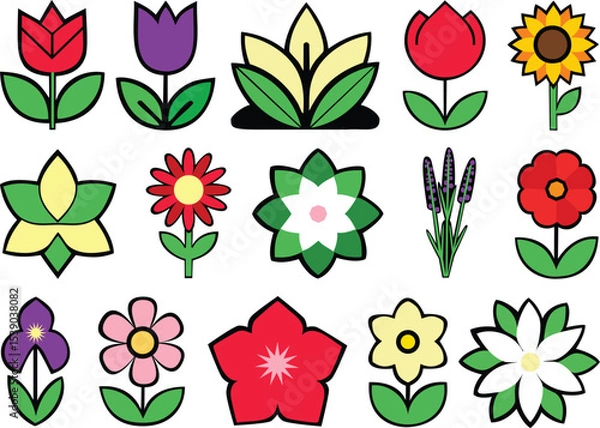 Fototapeta Multiple colorful simplified flowers icons