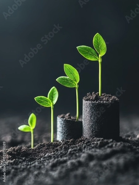 Obraz Visual Representation of Growth with Dynamic Progress Bars and a Green Plant Synergy in Design Key Performance Indicators Concept