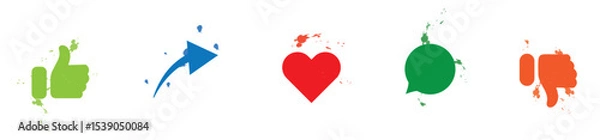 Fototapeta Social media interaction icon set with paint splatter