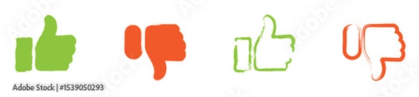 Fototapeta Thumbs up and down icon set with brush style