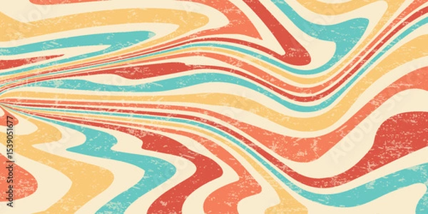Obraz Spiral retro pattern background. Swirl groovy vector sun rays. Psychedelic radial burst with grunge texture. 70s starburst hypnotic illustration. Vintage circular abstract colorful bg