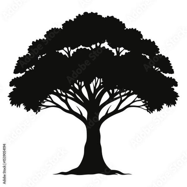 Fototapeta Banyan Tree silhouette vector with editable and white background