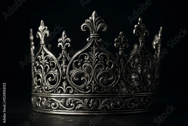 Fototapeta Elegant ornate silver crown displayed on a dark surface highlighting its intricate design and craftsmanship
