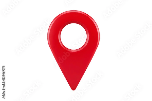 Obraz Red location pin icon with circular hole in center, symbolizing navigation and mapping. glossy finish adds modern touch, making it ideal for digital maps and apps
