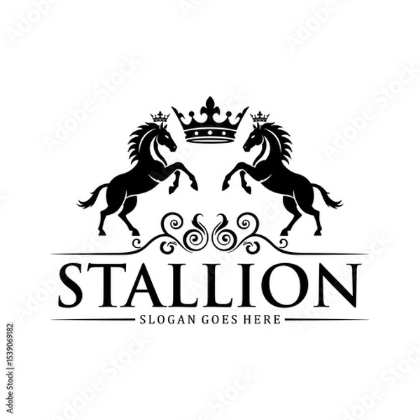 Obraz Vintage stallion horse with crown logo design