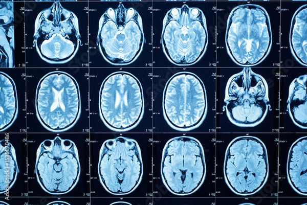 Obraz Closeup of a CT scan with brain. Medical, science and education mri brain background. Magnetic resonance imaging.