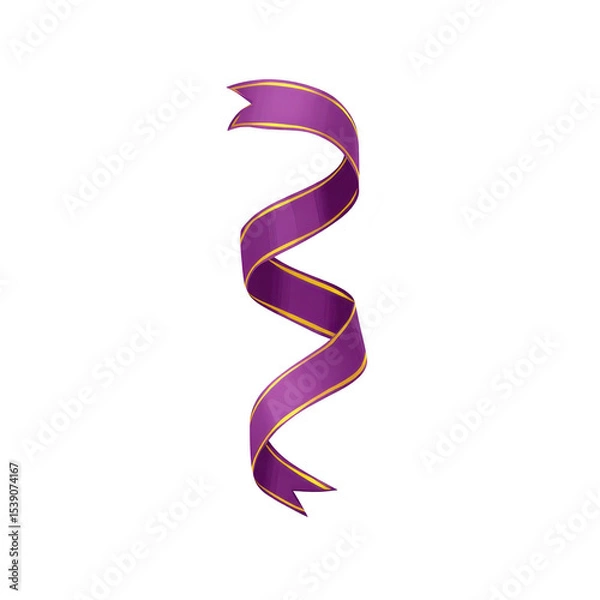 Obraz Vibrant purple ribbon with golden edge spirals gracefully, creating sense of elegance and celebration. ribbon smooth curves and rich color make it ideal for festive decorations or gift wrapping