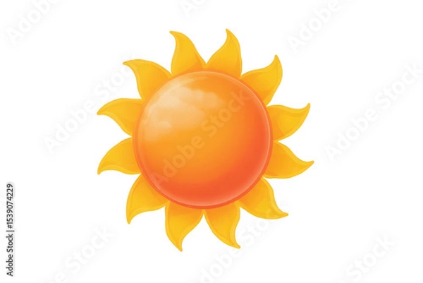 Obraz Bright, cheerful sun illustration with glossy orange center and vibrant yellow rays, symbolizing warmth and positivity. design is simple and eye catching, perfect for various creative projects