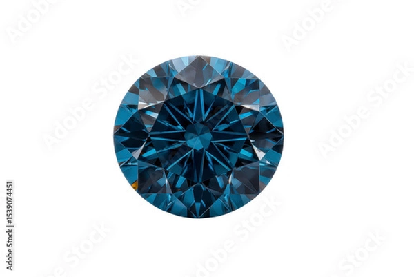 Obraz Stunning blue diamond gemstone with intricate facets and brilliant cut, showcasing its deep blue hue and sparkling clarity. gemstone round shape enhances its elegance and allure