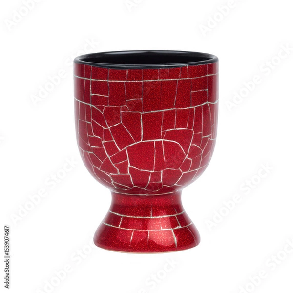 Obraz Red mosaic patterned goblet with glossy finish and cracked design, creating elegant and artistic appearance. goblet has wide bowl and sturdy base, perfect for decorative use
