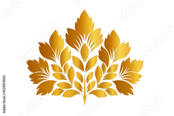 Obraz Golden leaf pattern with intricate design, featuring symmetrical arrangement and elegant details, perfect for decorative purposes or artistic projects. metallic sheen adds luxurious touch