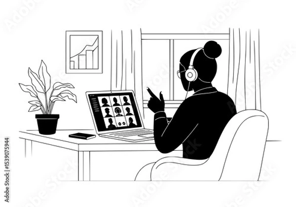 Fototapeta Silhouette of a person providing online tutoring via video call. Great for education, technology, and remote learning