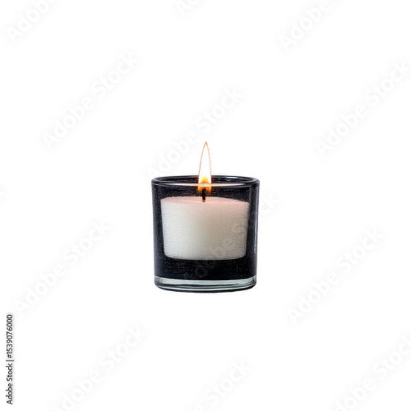 Obraz Lit white candle in clear glass holder emits warm, calming glow against transparency background, creating serene and peaceful atmosphere