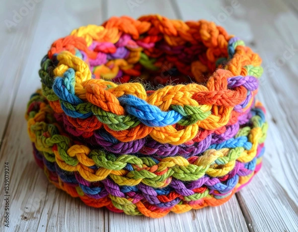 Fototapeta handwoven finger-knit scarf; soft looped warmth with playful yarn twists