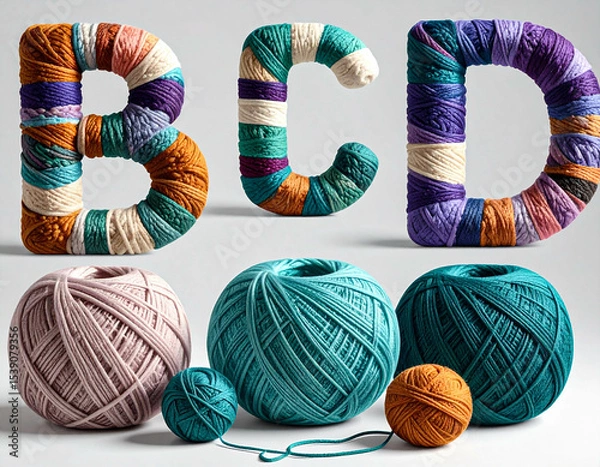 Fototapeta textured yarn-wrapped monograms; handcrafted decorative initials for celebrations
