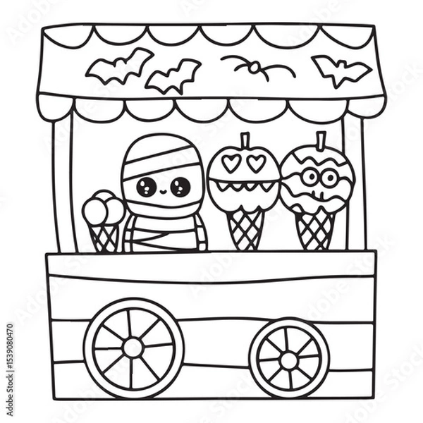 Fototapeta Spooky Summer – Cute and Easy Coloring Pages for All Ages | Fun Halloween-Inspired Summer Scenes | Line art vector illustration Print | Summer Coloring Page | Cute Scary Coloring page