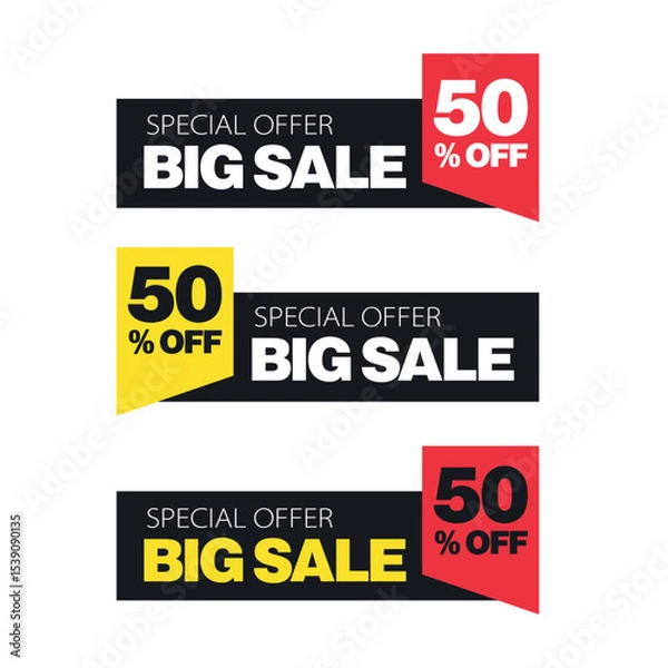 Obraz Big Sale Promotion: Dynamic banners showcasing "Big Sale" and "50% Off," in red, black and yellow color schemes designed to capture attention and drive sales 