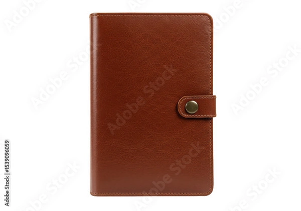 Obraz A rich brown leather journal, isolated on transparent background, secured with a simple brass clasp