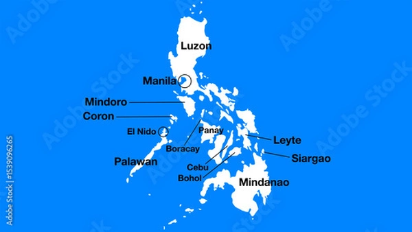 Fototapeta Simple map of the Philippines with important places or places of interest, Philippines tourist map silhouette, Philippines simple map with cities and islands.