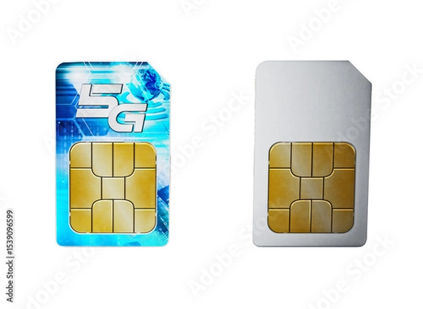 Obraz 5G SIM cards on transparent background 3D illustration