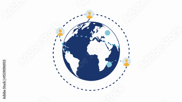 Fototapeta Illustration of a globe with connected people around it showing global communication and networking concept