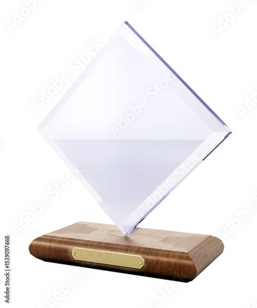 Obraz Acrylic prize with blank nameplate on transparent background. 3D illustration