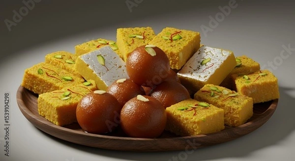 Fototapeta indian food Assorted Indian Sweets: Gulab Jamun and Barfi Platter