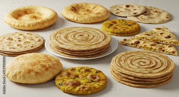 Fototapeta indian food Assorted Indian Flatbreads: Naan, Roti, Paratha, and More