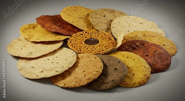 Fototapeta indian food Assorted Indian Flatbreads and Snacks: Papadum, Khakhra, and Jalebi