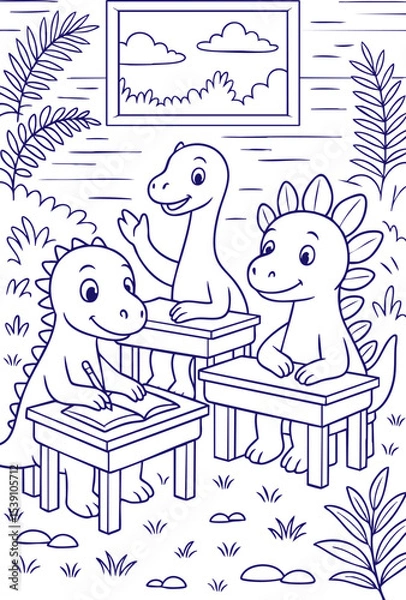Obraz Cartoon dinosaurs learning in classroom illustration
