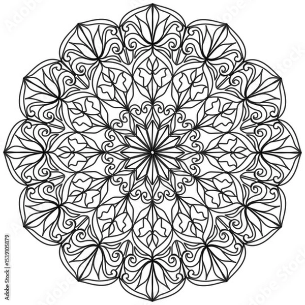 Fototapeta Mandala 377, ethnic, swirl pattern, object isolated on white background. Coloring page 436, hand drawn, vector.