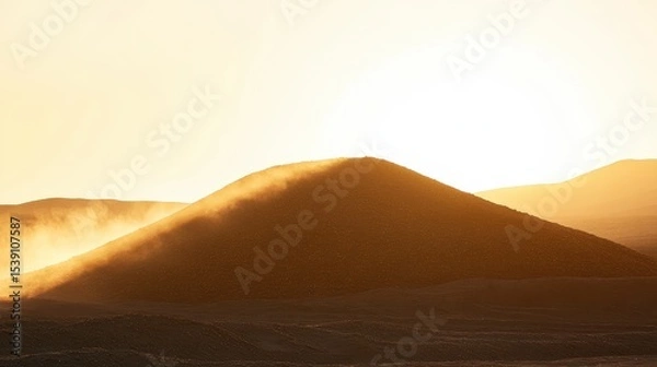 Fototapeta Warm Sunset Over Dusty Hill with Golden Light and Soft Shadows