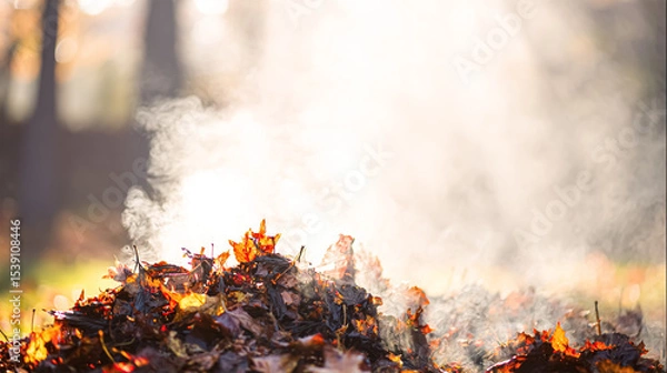 Obraz dry leaves burning in fire.