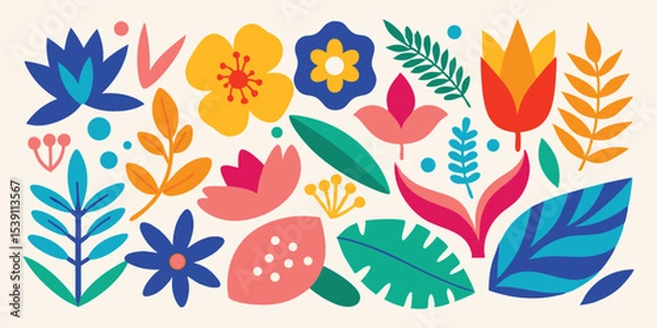 Fototapeta Colorful floral arrangement illustration suitable for design projects with transparency featuring vibrant flowers and foliage ideal for summer vacation illustration set