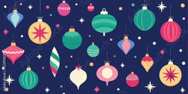 Fototapeta Festive christmas ornaments and starbursts floating seamlessly with a modern and playful design suitable for various holiday decorations