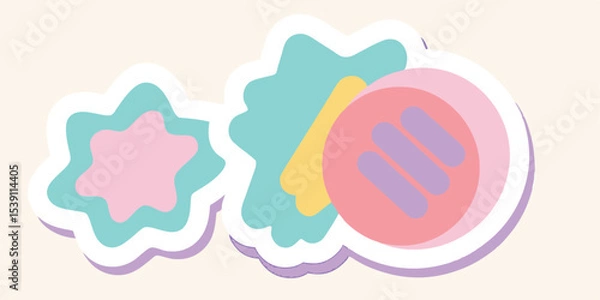 Fototapeta Pastel colored abstract shapes on a white background for summer vacation illustration set design projects with transparency