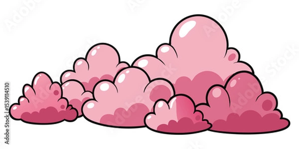 Fototapeta Playful pink cloud cartoon illustration set with transparent background design perfect for your summer vacation posters and creative projects.