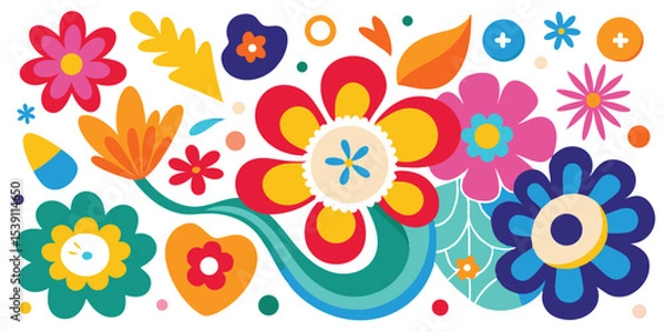 Fototapeta Vibrant and playful summer floral illustration featuring a collection of colorful flowers suitable for graphic design projects