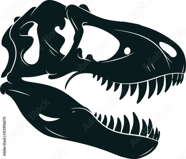 Obraz Dinosaur Skull Silhouette Vector Clipart - Prehistoric Fossil with Sharp Teeth