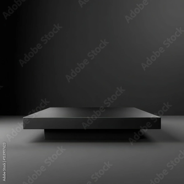 Fototapeta Minimalist black square platform on dark background product display or presentation stand
