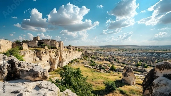 Fototapeta Wide desert view of the Sanliurfa plains with ancient ruins