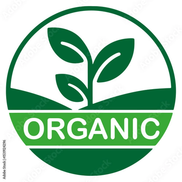 Fototapeta Organic vector logo with leaf, circle with organic logo and leaves, simple green and transparent organic button.