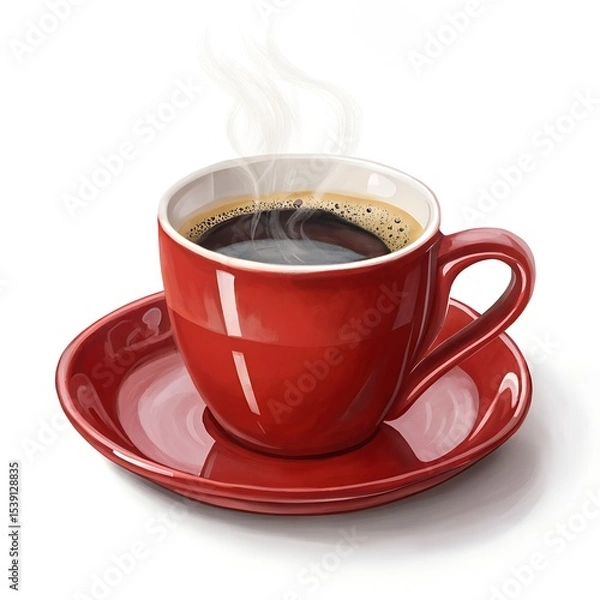 Fototapeta Aromatic Coffee in a Red Cup Simple Joy for the Day