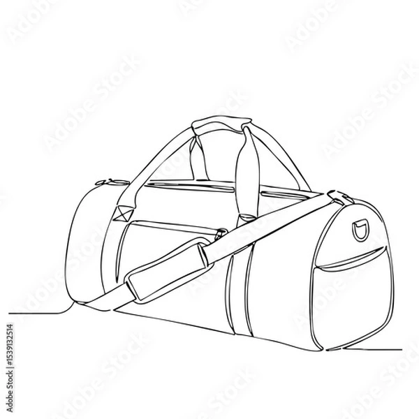 Obraz Stylized vector drawing of a travel duffel bag with shoulder strap in clean black outline